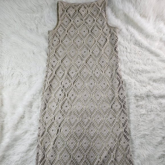 Chico's Women's Beige Lace Crochet Maxi Sleeveless Dress Size 2 - Picture 3 of 10